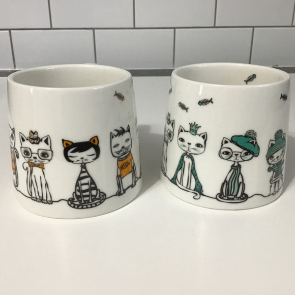 VTG Paws Cafe BIA Cordon Bleu Whimsical Cat Mugs Set of 2 - Picture 6 of 8